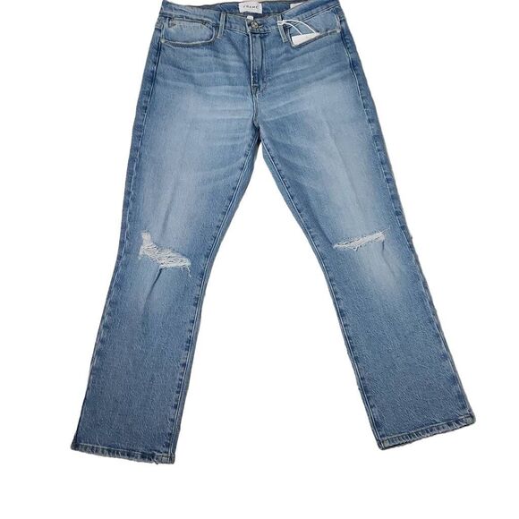 Frame Women's Size 29 / 8 Le High Rise Straight Fit Demarco Rips Blue Jeans - Picture 1 of 8